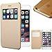 PASONOMI iPhone 6 Plus Case, [Smart Window View] Apple iPhone 6 Plus Folio Wallet Case - Slim Flip Leather Case for Apple iPhone 6+ iPhone Plus 5.5 Inch Smartphone (Golden)