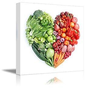 Canvas Prints Wall Art - Heart Shape Formed by Various Vegetables and Fruits | Modern Wall Decor/Home Decoration Stretched Gallery Canvas Wrap Giclee Print & Ready to Hang - 12" x 12"