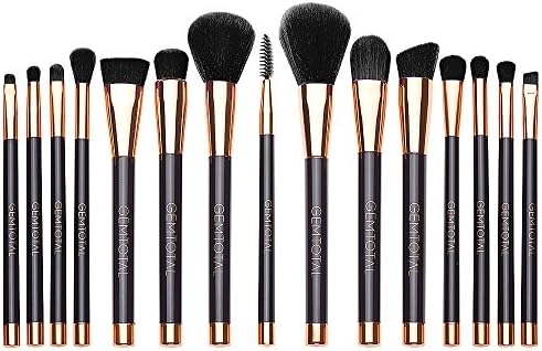 Makeup Brushes 15 PCS Perfect Starter Kit Liquid Foundation Powder Blending Brush Soft Bristles With Cosmetic Bag, Black With Gold By Gemtotal (Black Gold)