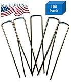 100 Commercial Grade Garden Landscape Staples Stakes, 6 inch 11-gauge, Sharp Angled Tip, Made in America. Great for Installing Sod, Weed Barrier Fabric, Soaker Hoses, Drip Irrigation Tubing, Dog Fence