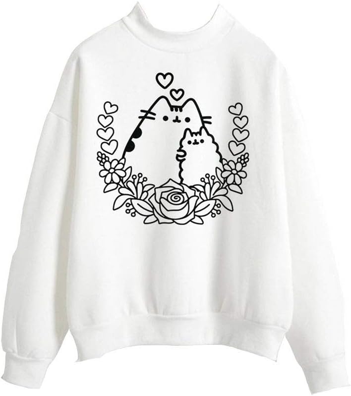 Unisex Pusheen The Cat Sweatshirts Ladies Crewneck Pullover Women's Long Sleeve Imprint Cartoon Sweatshirt Casual Tops Unisex Pusheen The Cat Hoodies