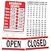 Open Closed Sign for Business - Ideal Office Hours Sign for Glass Door or Window - Bright Red and White Colors - Includes 4 Double Sided Adhesive Pads and a Black Number Sticker Set - Perfect Open and Closed Signs for any Store