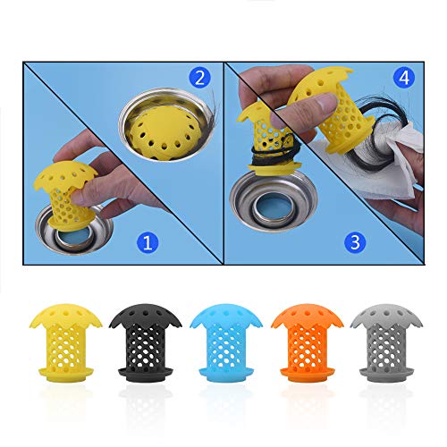 FChome 2 Pack Bathtub/Sink Drain Hair Catcher Protector Strainer，FDA Grade Silicone Bathroom Sink Drain Protector Hair Strainer/Snare Sizes 1.5’’and 1.75’’Gray - Thumbnail 5