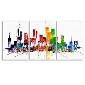 3 Plane Abstract City Oil Painting for Living...