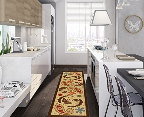 UPC 849928021724, Ottomanson Sara&#39;s Kitchen Paisley Design Mat Runner Rug with Non-Skid (Non-Slip) Rubber Backing, Beige, 20&quot; x 59&quot;