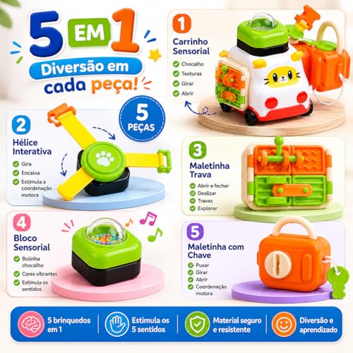Cubo de Atividades Montessori 5 em 1 Brinquedo de Encaixe Sensorial Bebê