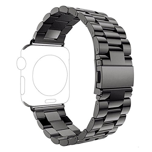 For iWatch Band 42MM, Rosa Schleife Apple Watch Band 42mm Stainless Steel Smart Watch Replacement Band with Metal Buckle Bracelet Clasp for Apple Watch Series 3/2/1,Sport,Edition,Black