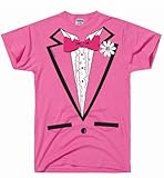 DirtyRagz Men's Pink Vintage Tuxedo Tux T Shirt Tie Hot Pink