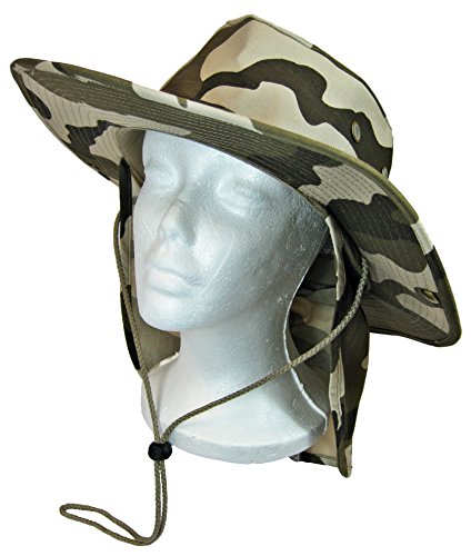 Boonie Bush Safari Outdoor Fishing Hiking Hunting Boating Snap Brim Hat Sun Cap with Neck Flap (Desert Camo, L)