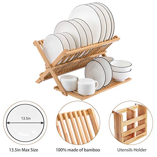 HBlife Bamboo Dish Drying Rack with Utensils Flatware Holder Set Large