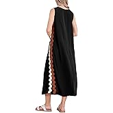 chouyatou Women's Summer Boho Casual Sleeveless Beach Dress Long Side Slit RIC Rac Maxi Sundress (X-Small,Black)