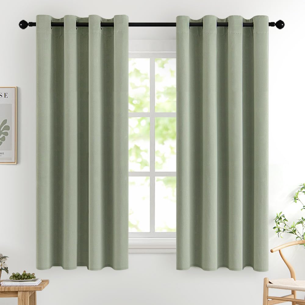 MIULEE Sage Green Blackout Curtains for Living Room 2 Panel Set, Premium Eyelet Curtains for Bedroom, Thermal Insulated Window Curtain Drapes, Black Out Curtain 54 Drop, Each Panel 46 x 54 Inches