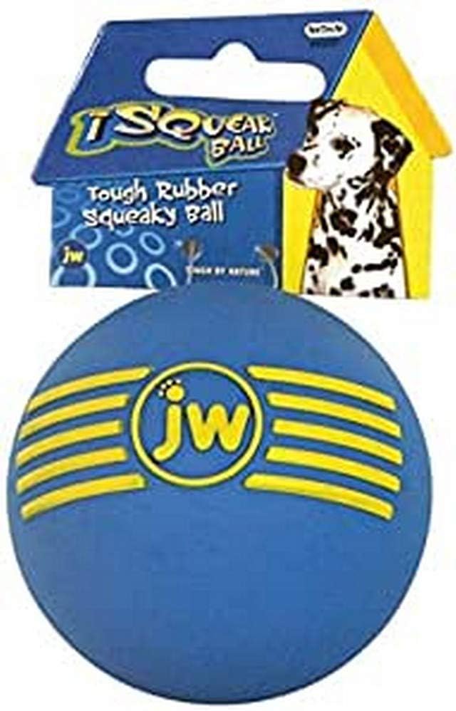 JW iSqueak Durable Rubber Ball, Dog Chew Toy With Squeaker - Medium - 7 cm, Assorted