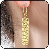 Long Gold Bar Dangle Earrings for Women Trendy Hammered Rectangle Hoop Leverback Earrings Hypoallergenic Statement Earrings Valentine's Day Jewelry