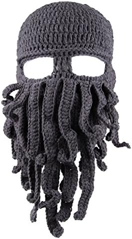 Octopus Unisex Fun Barbarian Knit Beanie Hat Tentacle Cthulhu Knit Cap Wind Ski Mask (Grey)