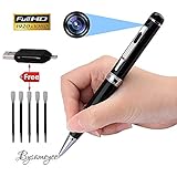 Bysameyee Spy Camera Pen HD 1080P Mini DVR, Portable Video Recorder Hidden Camcorder with 5 Ink Refills, Card Reader – Black and Silver