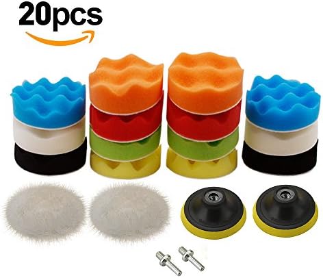 E ELELIFE Car Foam Drill Polishing Pad Kit,Compound Drill Buffing Sponge Pads Kit,3 Inch Buffing Pads (Foam Polishing Kit-20pcs)