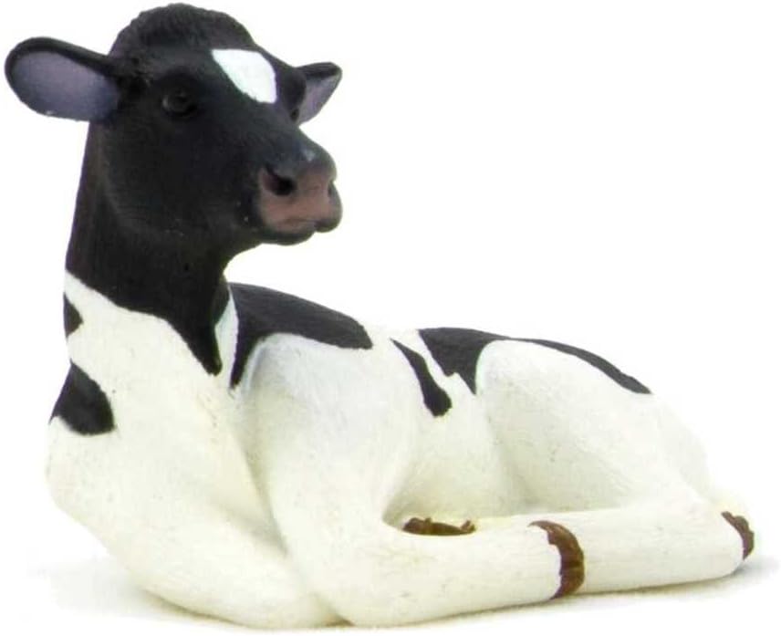 MOJO Holstein Calf lying down Farm Animal Model Toy Figure, Mixed