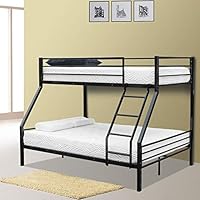 JOYBASE Twin Over Full Metal Bunk Bed with Rubber Pad Ladder (Black)