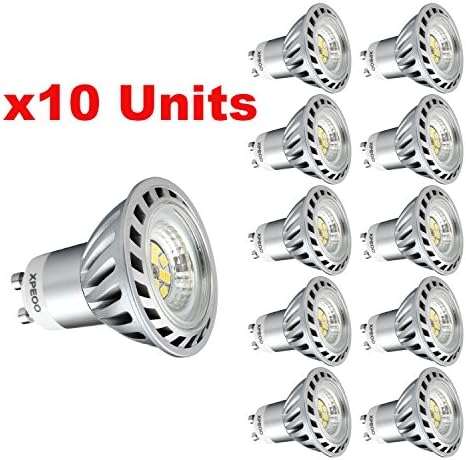 Xpeoo® Dimmable Package of 10 Units 6w LED Gu10 Spotlight, 50w Replacement Uses, Recessed Lighting, Smd, Warm White, Lamp 220-240v (GU1O Dimmable Warm White)