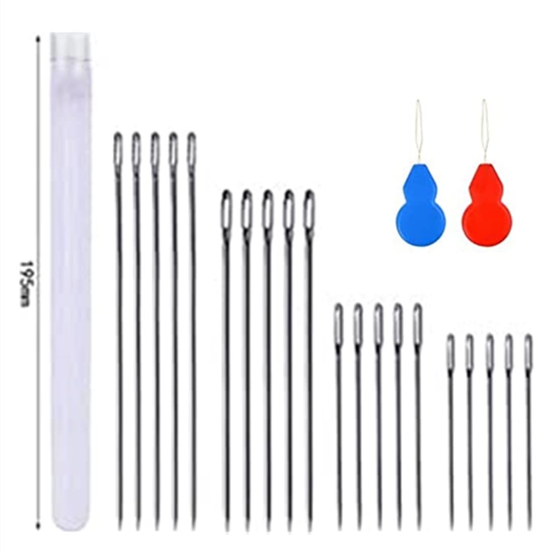 20pcs Large Eye Sharp Point Extra Large Extra Long Sewing Needle, 4 Sizes Big Eye Stitching Needles with Clear Storage Tube 17.5cm, 15cm, 10cm, 8.9cm