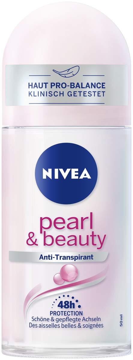 Nivea Pure Pearl & Beauty Roll-On Deodorant 50 ml Antiperspirant Roller for Nourished Armpit Skin 48-Hour Deodorant with Antibacterial Protection