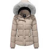 KVE Women's Hooded Warm Winter Coat Quilted Thicken Puffer Jacket with Removable Fur Hood
