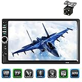 Carlike Car Stereo Receiver,7 inch Universal Double Din with Touchscreen, Bluetooth, Rear View Camera, in-Dash MP5/USB/SD/FM Radio with Digital LCD Monitor, Wireless Remote, Multi Color Illumination