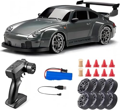Drift RC Car 1:24 Scale – 4WD High-Speed Remote Control Racing Car with LED Flashing Lights, All-Terrain Dual Tires, USB Charging & Accessories for Ultimate Drifting Fun(Dual batteries)