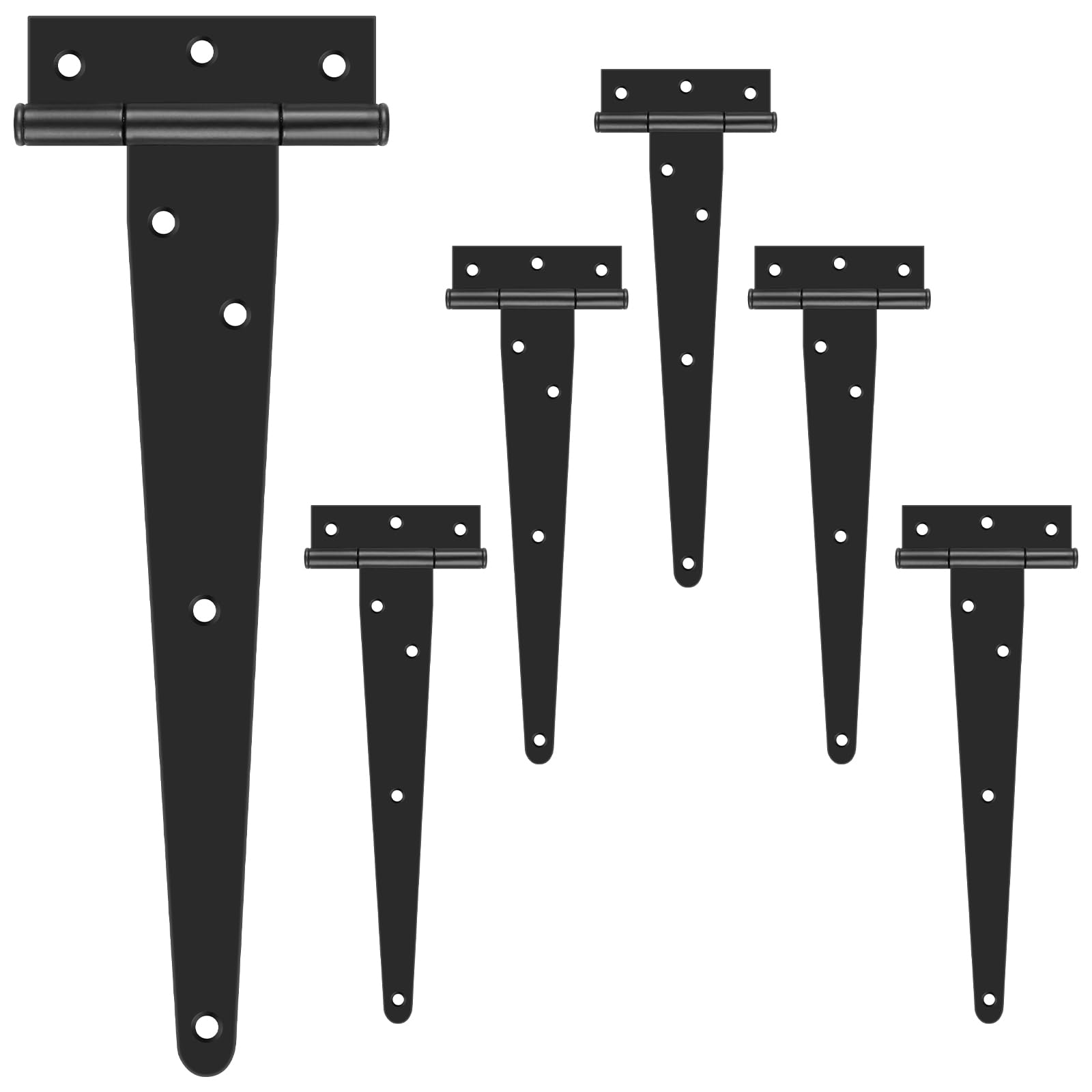 Shed Door Hinges, 10 Inch Gate Hinges Heavy Duty Galvanised Tee Hinge Black Barn Door Hinge for Wood 250mm Outdoor Metal T Straps, 6 Pack