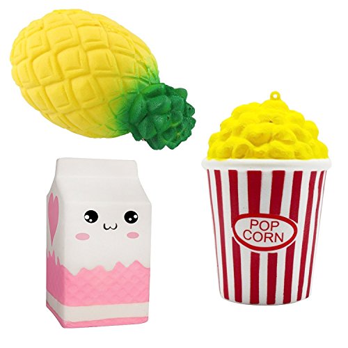 Desire Deluxe 3pc Scented Jambo Squishies Pack Slow Rising Squishy for Boys and Girls Stress Reliever Toys - ( Popcorn Milk Pineapple )