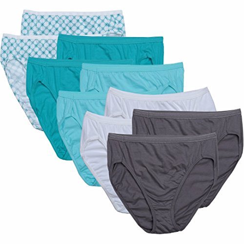 Hanes Womens 10 Pack Ultimate Cotton Hi-Cut Panties, 7/L / Aqua