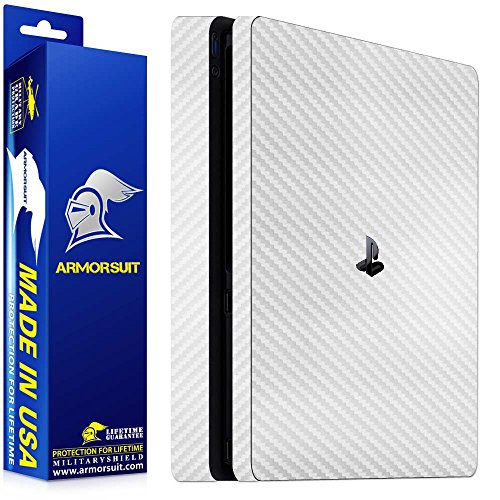 Sony PlayStation 4 Slim White Carbon Fiber Skin Protector Wrap By ArmorSuit MilitaryShield w/ Lifetime Replacements