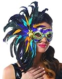 Multi Color Mardi Gras Feather Mask