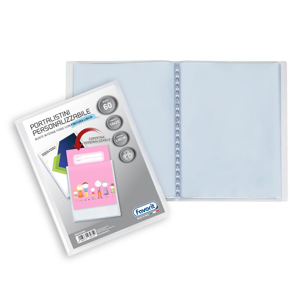Favorit Display Book with Fixed Envelopes and Front Pocket Customizable for 60 Sheets A5 Transparent
