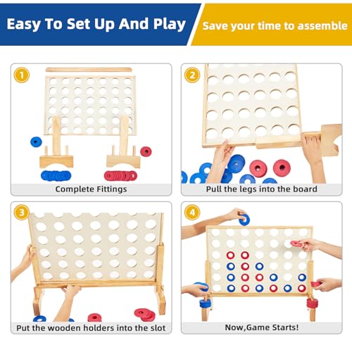 Pointyard Giant Wooden 4 in a Row Game 2.8Ft, Outdoor Jumbo Yard Game for Famlies Adults, 42 Pcs Chips & Durable Carrying Bag, Halloween Christmas Party Game Gifts for Adults