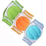 Baby Knee Pads for Crawling (3 Pairs) - Adjustable Breathable Waterproof Safety Protector for Babies, Toddlers, Infants, Boys, Girls, Kids