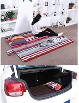 SONGMICS Picnic Blanket 200x200 cm Water Resistant Beach Mat Red White Stripes view 2