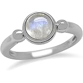 Silvershake 6MM Natural Cabochon Stone White Gold Plated 925 Sterling Silver Solitaire Casual Ring Jewelry for Women
