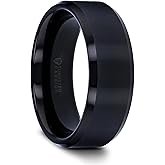 Thorsten Infinity | Tungsten Rings for Men | Tungsten | Comfort Fit | Black Wedding Ring Band with Beveled Edges - 4mm to 12mm