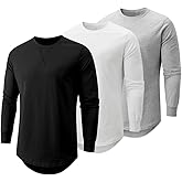 JMIERR Mens 3 Pack Cotton Hipster Hip Hop Longline Crewneck T-Shirt
