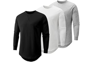 JMIERR Mens 3 Pack Cotton Hipster Hip Hop Longline Crewneck T-Shirt