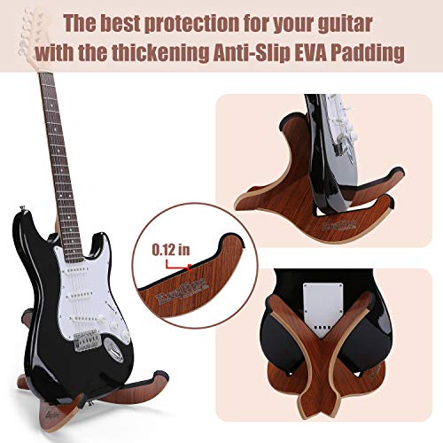 Exqline Wooden Guitar Stand with 0.12in Thickening Anti-Slip EVA Padding Universal Acoustic Guitar Stand Portable String Instrument Holder for Acoustic Classical Bass Guitars