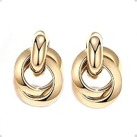 14K Gold Plated Paperclip Chain Link Dangle Earrings For Women - Hypoallergenic Huggie Hoops, Lightweight - View #2