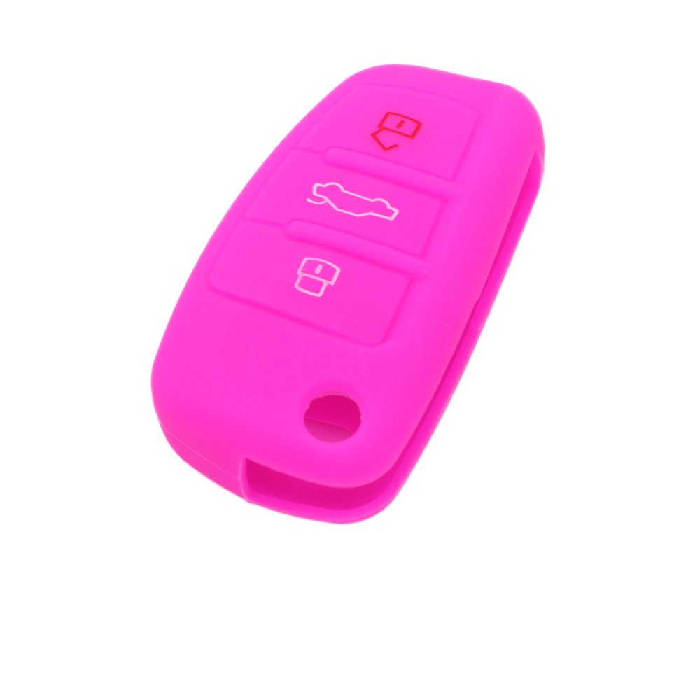BROVACS Silicone Cover Protector Case Holder Skin Jacket Compatible with AUDI 3 Button Flip Remote Key Fob CV9820 Rose