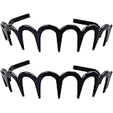 Treayes 2025 New U Shape Fashion Tooth Hair Comb Headband, 2PCS High Cranium Headbands for Women's Hair, Reversible Korean Headbands with Teeth for Women Gifts for Teen Girls (Black+Black)