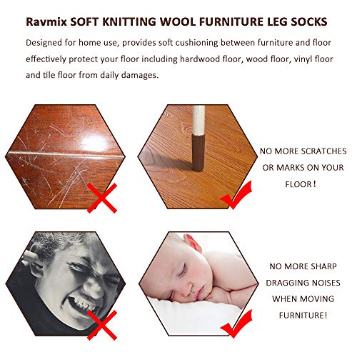 Chair Leg Socks, Ravmix 32PCS Knitted Elastic Non-Slip Rubber Strips Furniture Socks Covers Set Chair Leg Floor Protectors, Fit Square & Round Furniture Feet Girth from 2.7'' to 7'', Chocolate Brown - Thumbnail 5