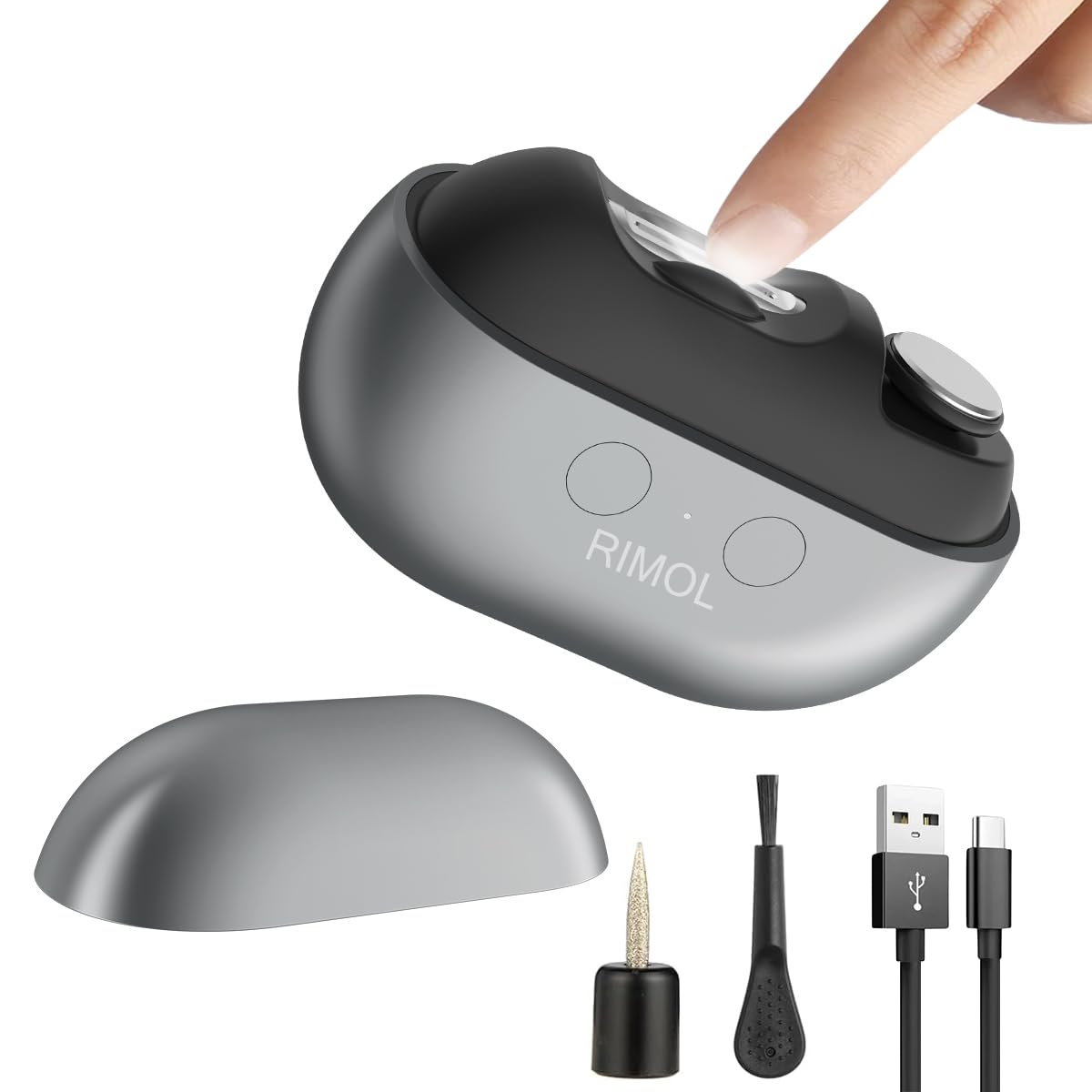 Photo 1 of Electric Nail Clipper with Polishing, RIMOL 3-in-1 Automatic Nail Trimmer with LED Light & Nail Scraps Storage, Painless Grooming for Adults, Seniors, Women, Men and Kids (Matte Gray & Black)
