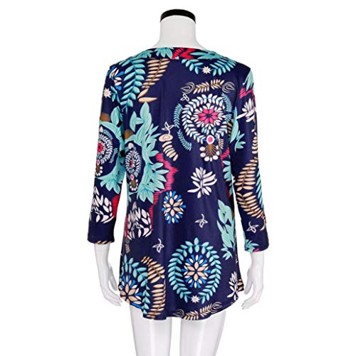 GOVOW Tops for Women Three Quarter Sleeved Circular Neck Printed Tops Loose T-Shirt Blouse - Thumbnail 3