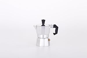MVPLUE Classic Moka Pot 1 Cup 1.5oz，Stovetop Espresso Maker Aluminum Silver，Cuban Coffee Maker， Greca includes Replacement Parts，Perfect Camping Coffee Pot，Make Delicious Coffee Easily at Home